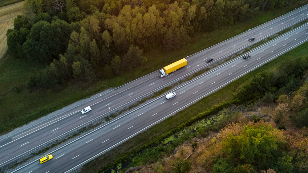 Cars on highway aerial view