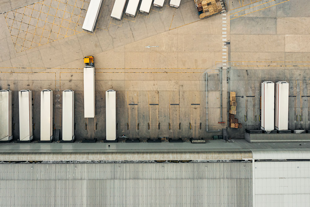 Drone view of a distribution warehouse